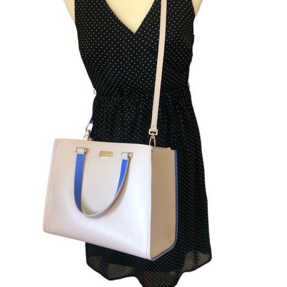Kate Spade Cream & Blue Leather Tote Bag – Elegant Everyday Purse - Picture 1 of 4
